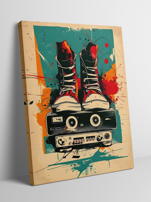 Graffiti Sneakers & Beats - Framed Canvas Art