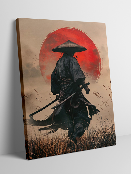 Samurai in the Rising Sun - Framed Canvas Art