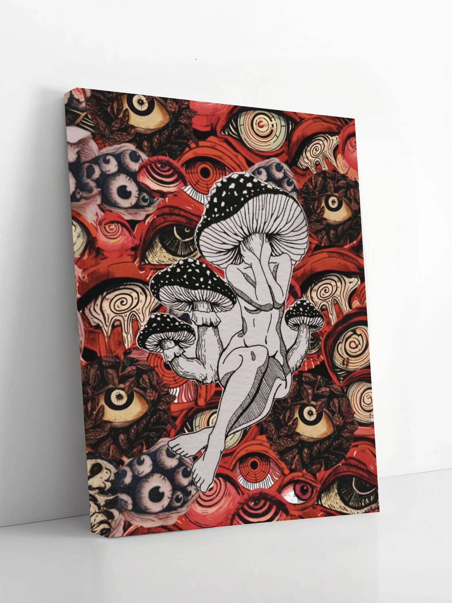 Psychedelic Shrooms and Eyes - Framed Canvas Art