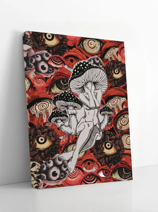 Psychedelic Shrooms and Eyes - Framed Canvas Art