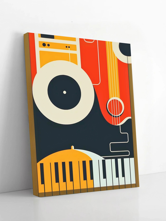 Retro Music Vibes - Framed Canvas Art