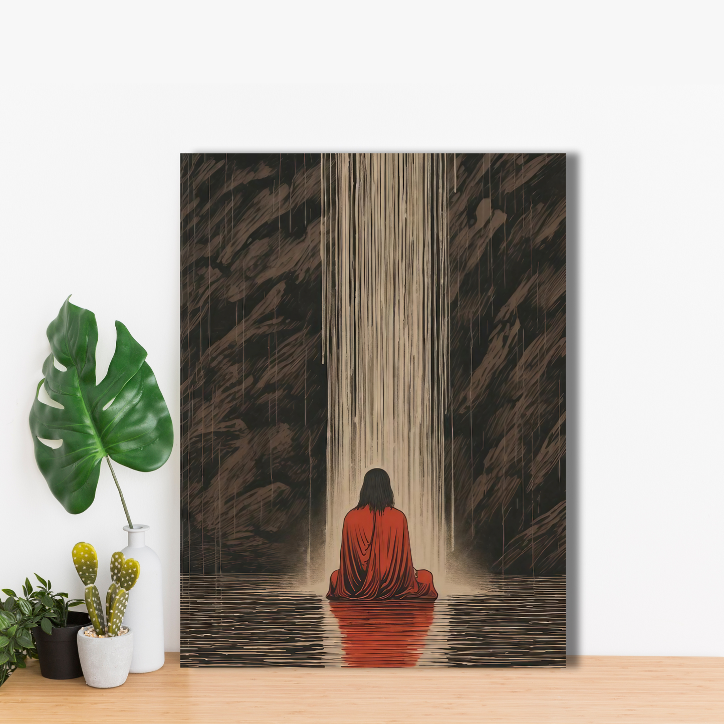 Solitude by the Waterfall - Framed Canvas Art
