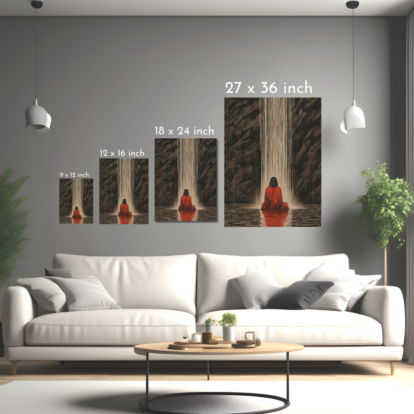 Solitude by the Waterfall - Framed Canvas Art