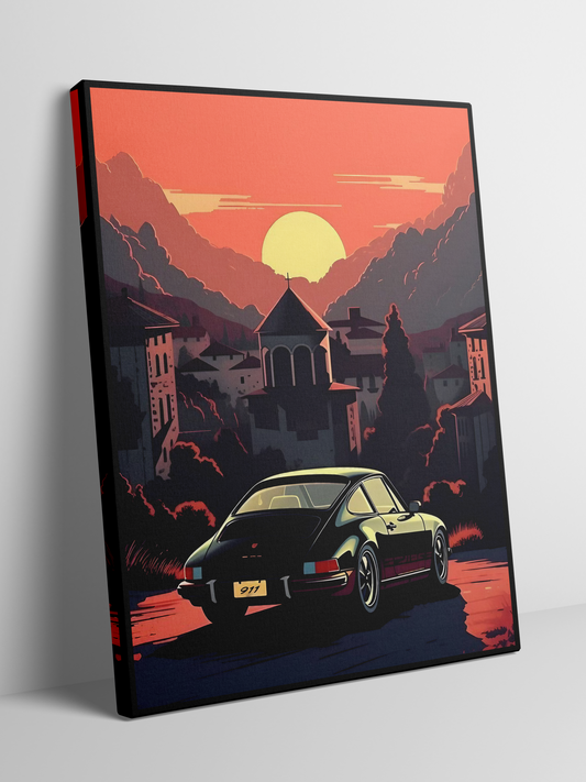 Vintage Porsche 911 at Sunset - Framed Canvas Art